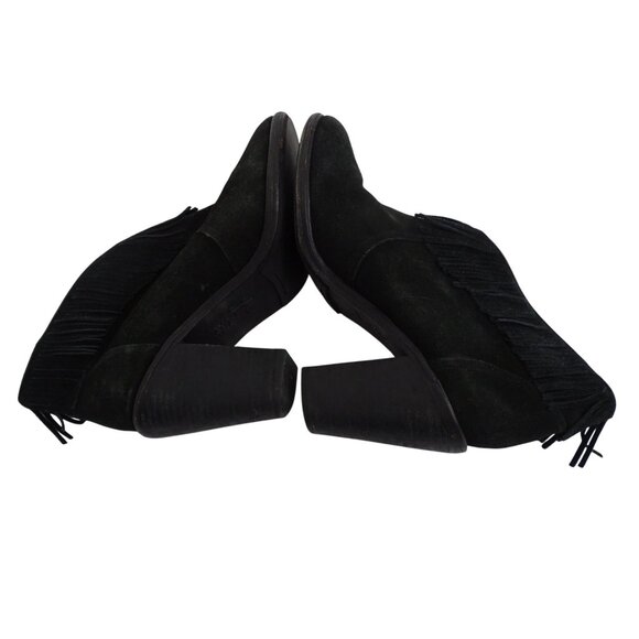 Joie Black Suede Fringe Ankle Boots Block Heel Women Size 39.5 8.5 Slip On - Picture 7 of 15